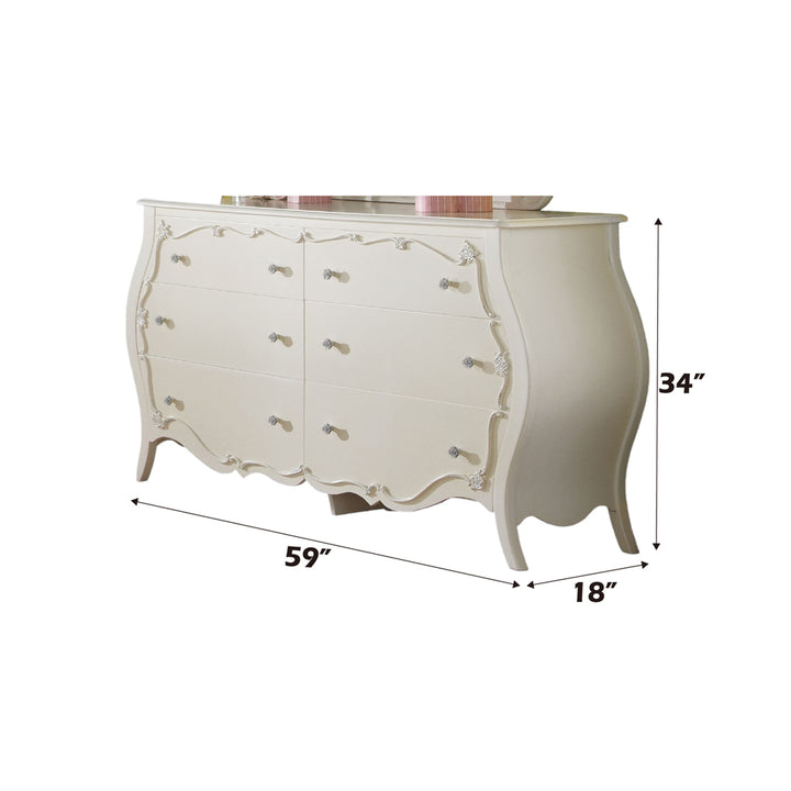 Edalene Dresser in Pearl White - dimensions