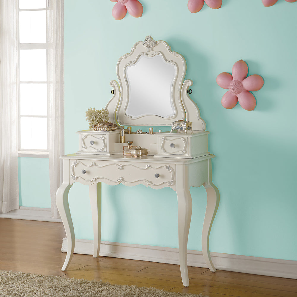 Edalene Vanity Desk with Mirror in Pearl White