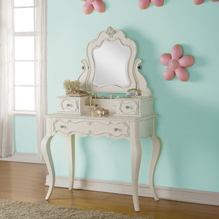 Edalene Vanity Desk with Mirror in Pearl White