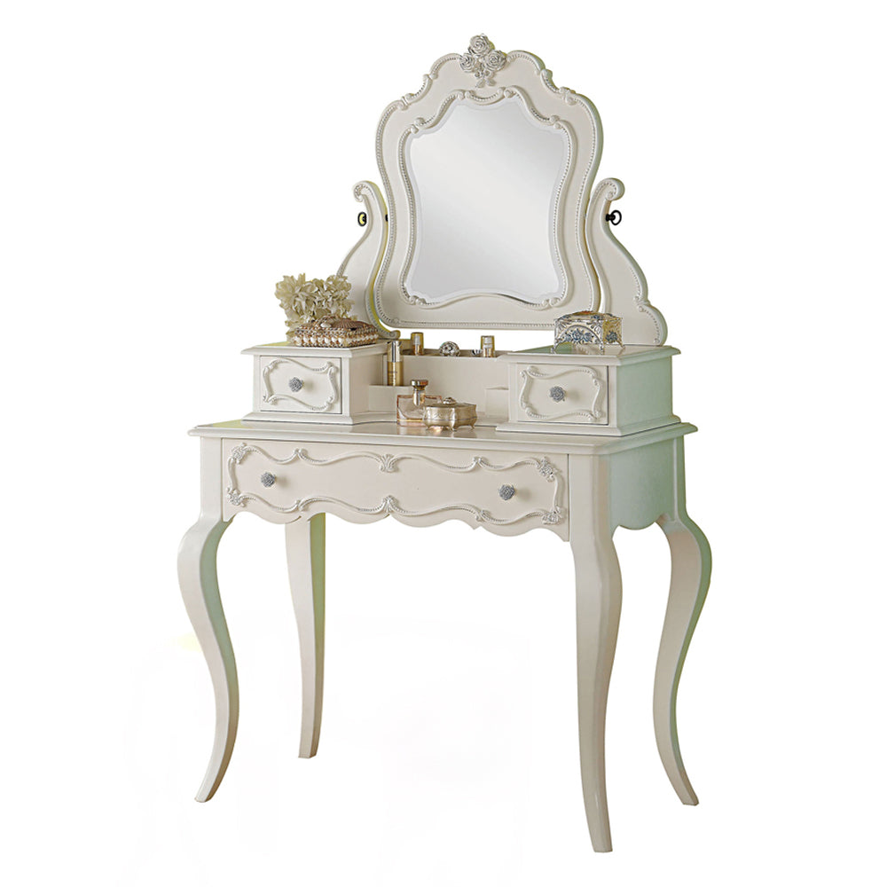 Edalene Vanity Desk with Mirror in Pearl White