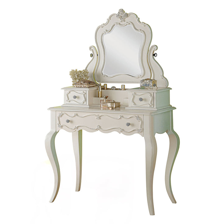 Edalene Vanity Desk with Mirror in Pearl White