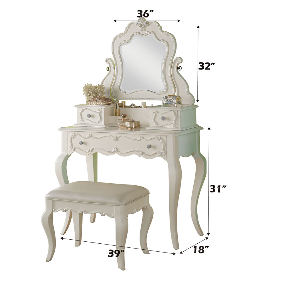 Edalene Vanity Desk with Mirror in Pearl White