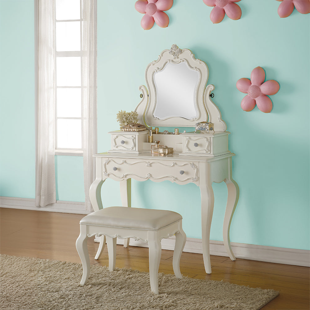 Edalene Vanity Desk with Mirror in Pearl White - lifestyle