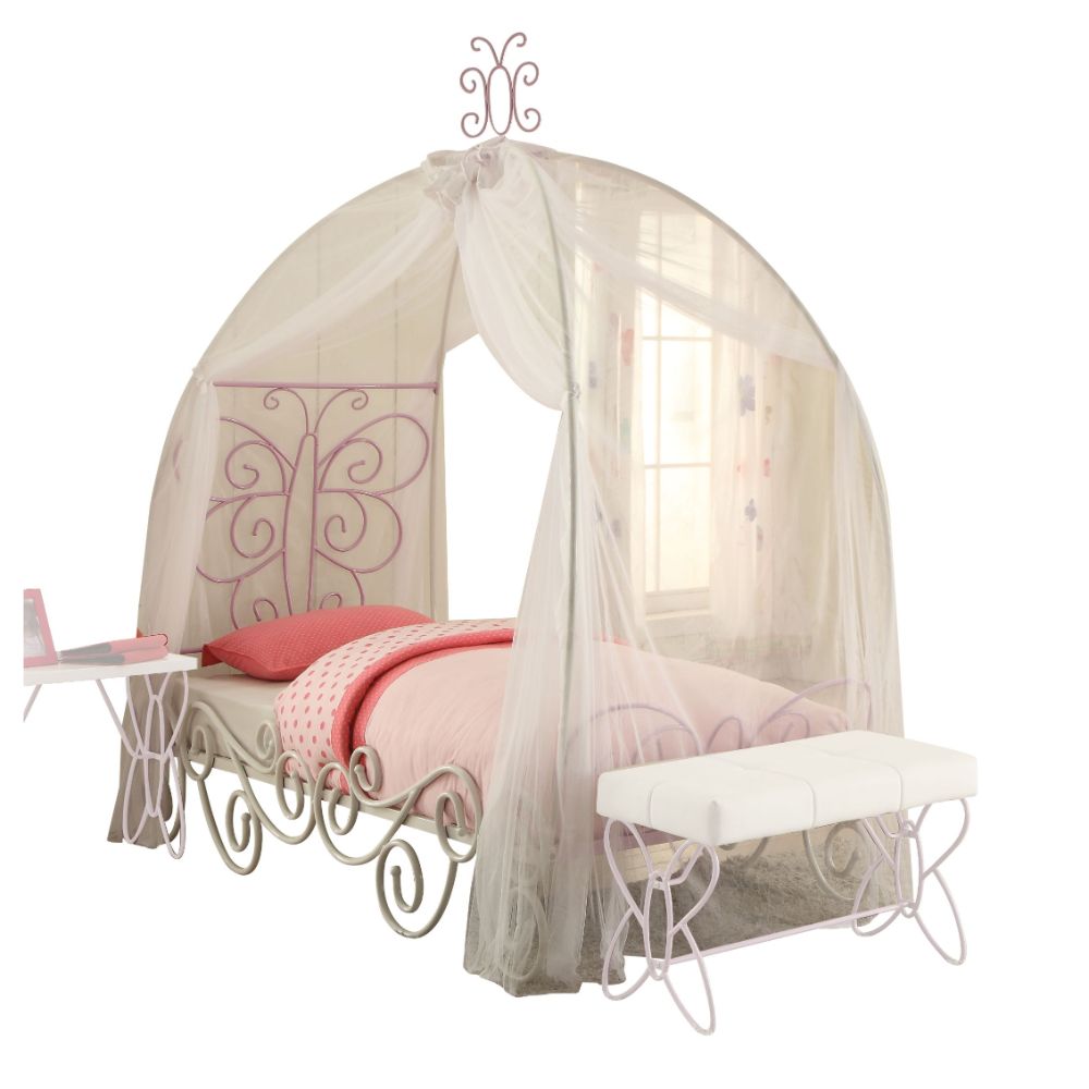Priya II Full Bed with Canopy in White & Light Purple