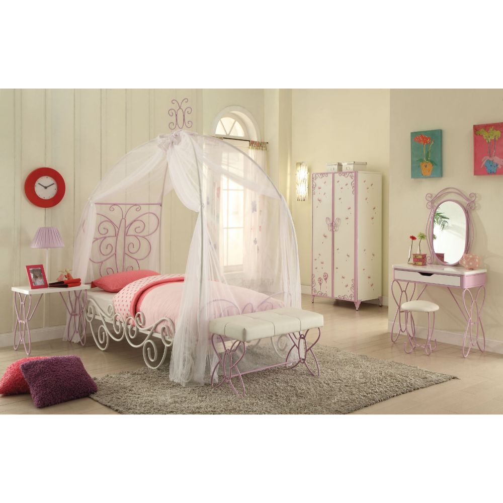 Priya II Full Bed with Canopy in White & Light Purple