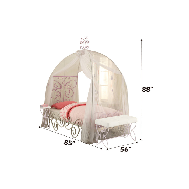 Priya II Full Bed with Canopy in White &amp; Light Purple - dimensions