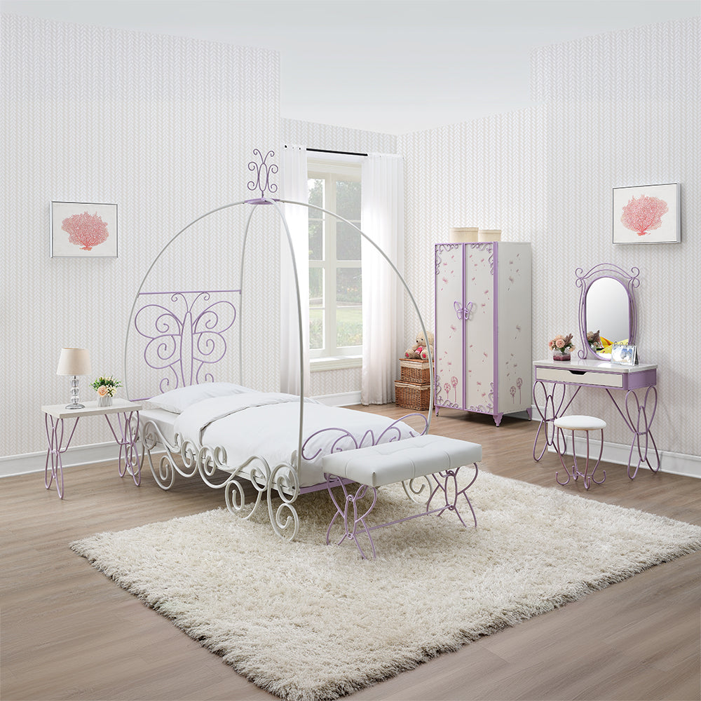 Priya II Full Bed with Canopy in White & Light Purple - lifestyle