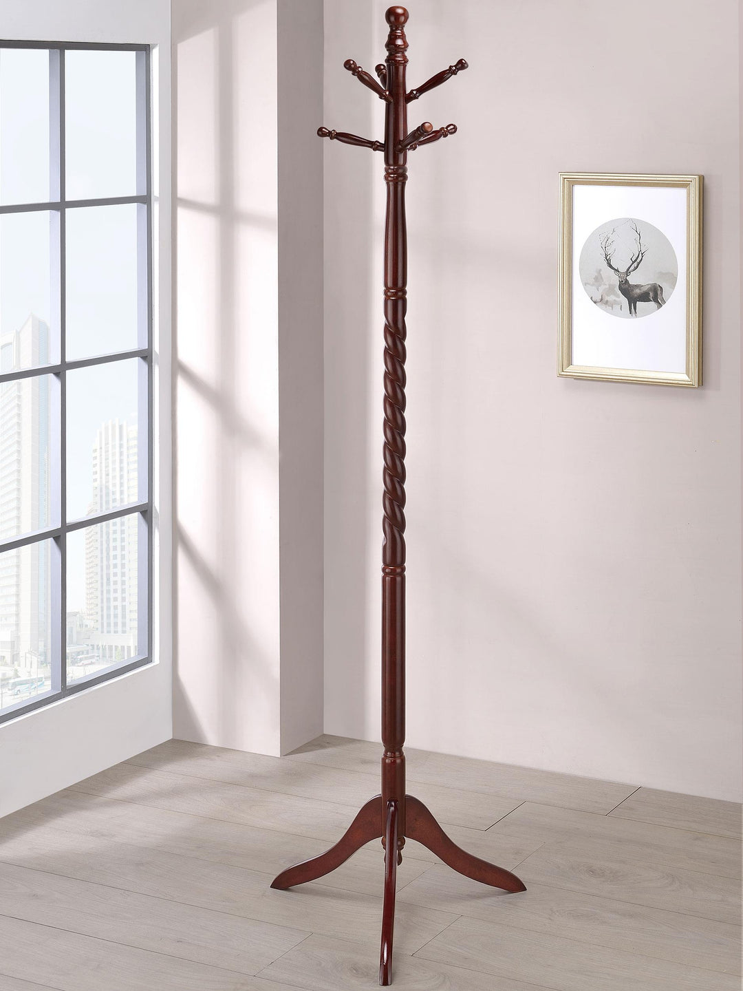 Coaster Furniture 3058 Riona 6 Hook Freestanding Wood Coat Rack Hat Hanger Merlot