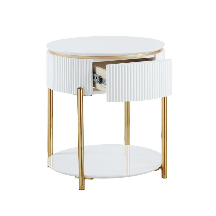 Daveigh - End Table - White High Gloss & Gold