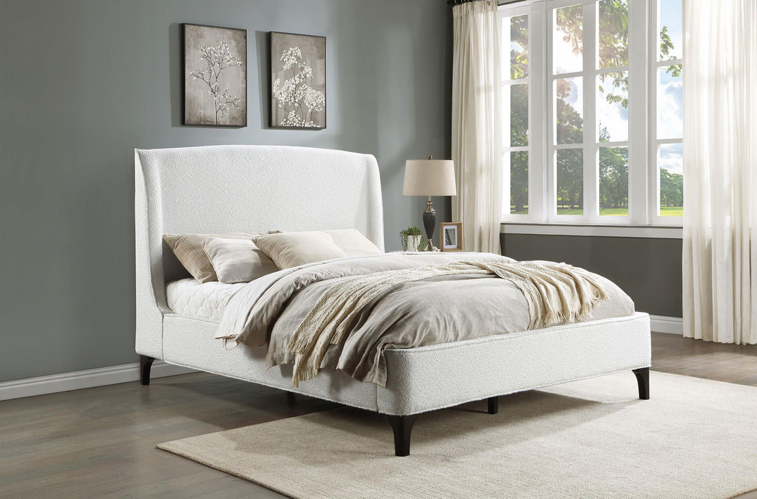 Coaster Furniture 306020Q Mosby Upholstered Queen Wingback Bed Snow