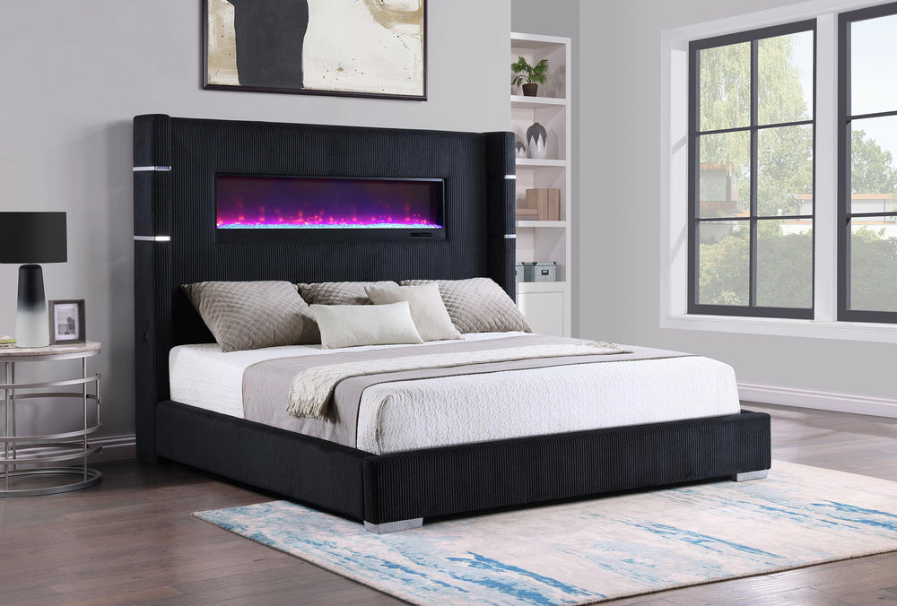 Coaster Furniture 306031Q Tisdall Upholstered Queen Flame Visualizer Bed Black
