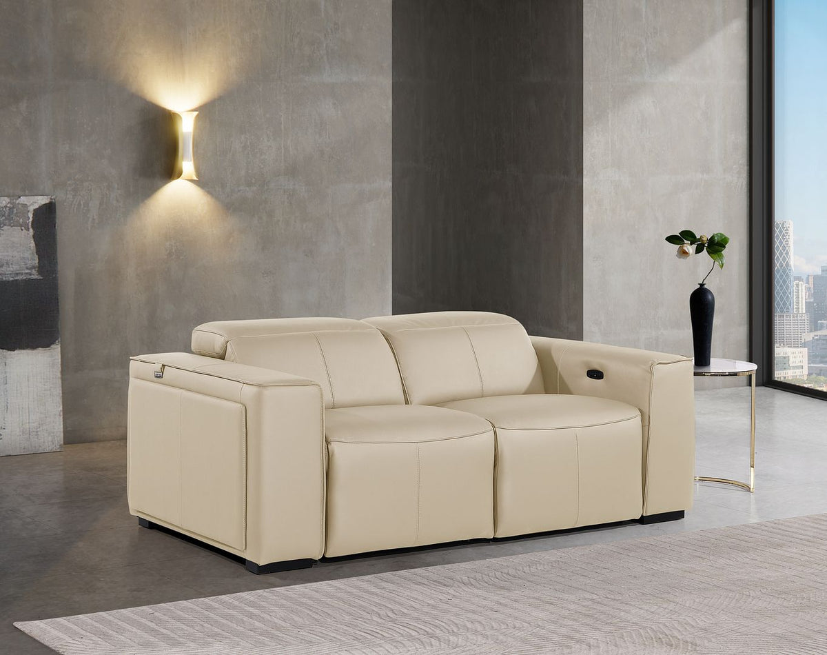 DivanItalia 1224 2-Piece Modular Power Reclining Loveseat in Top Grain Italian Leather with 2 Power Recliners & Power Headrests - Beige