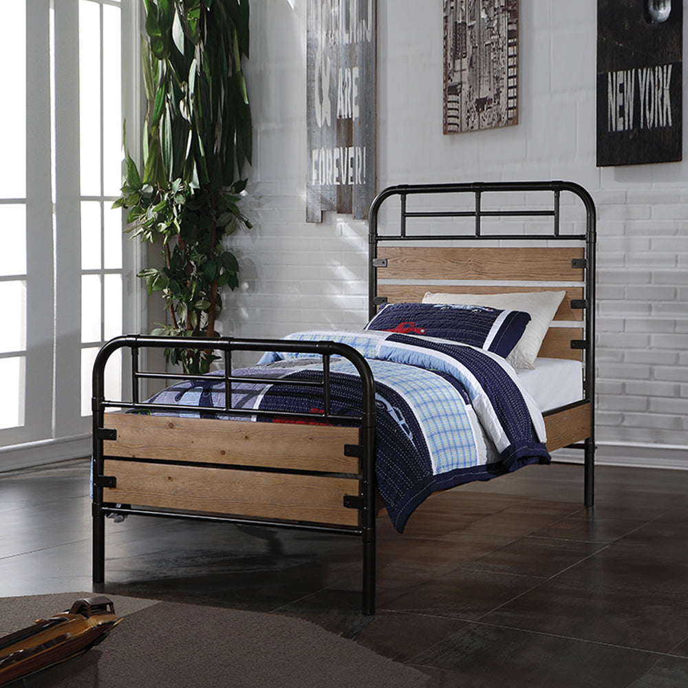 Adams Twin Bed in Antique Oak & Gunmetal