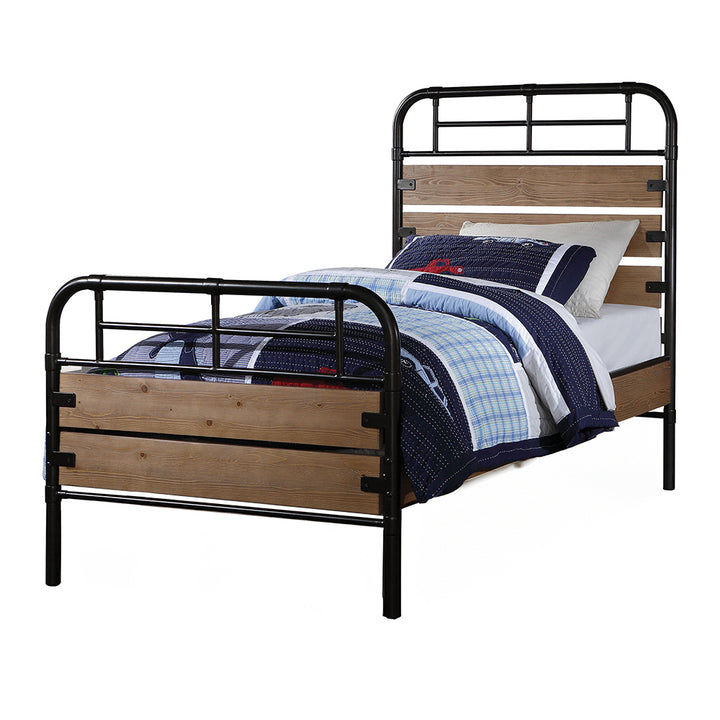 Adams Twin Bed in Antique Oak &amp; Gunmetal