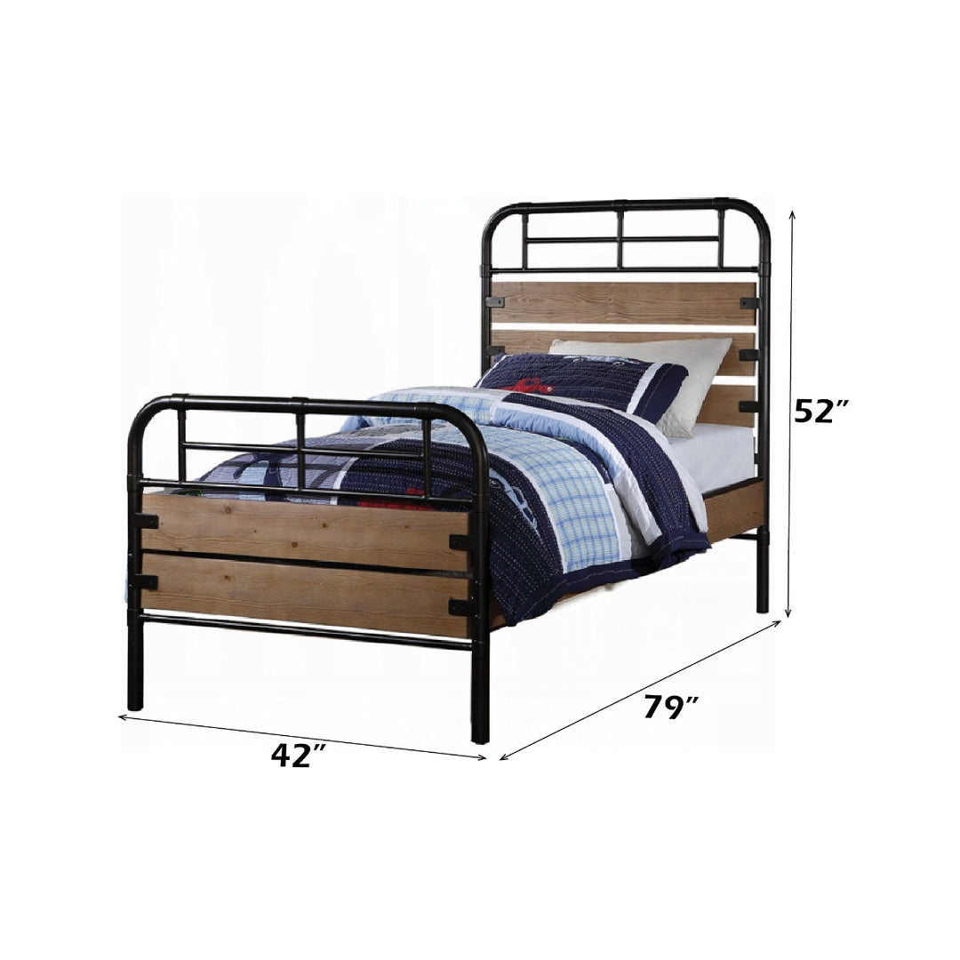 Adams Twin Bed in Antique Oak & Gunmetal
