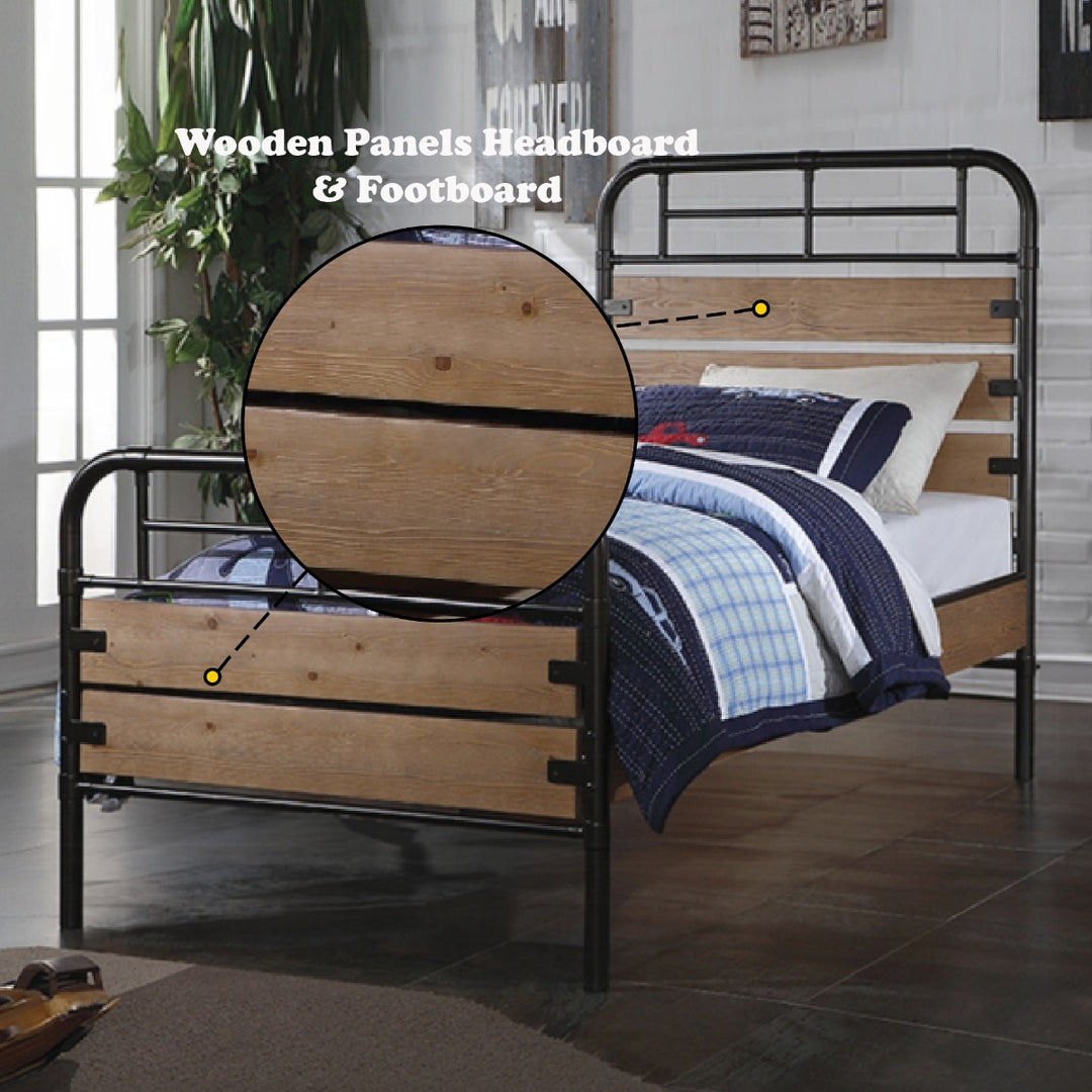 Adams Twin Bed in Antique Oak & Gunmetal