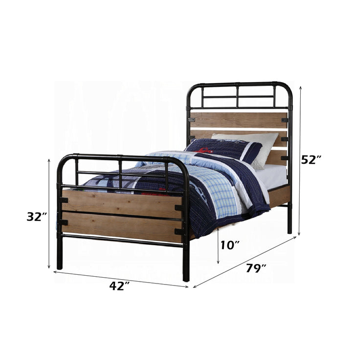 Adams Twin Bed in Antique Oak &amp; Gunmetal - dimensions