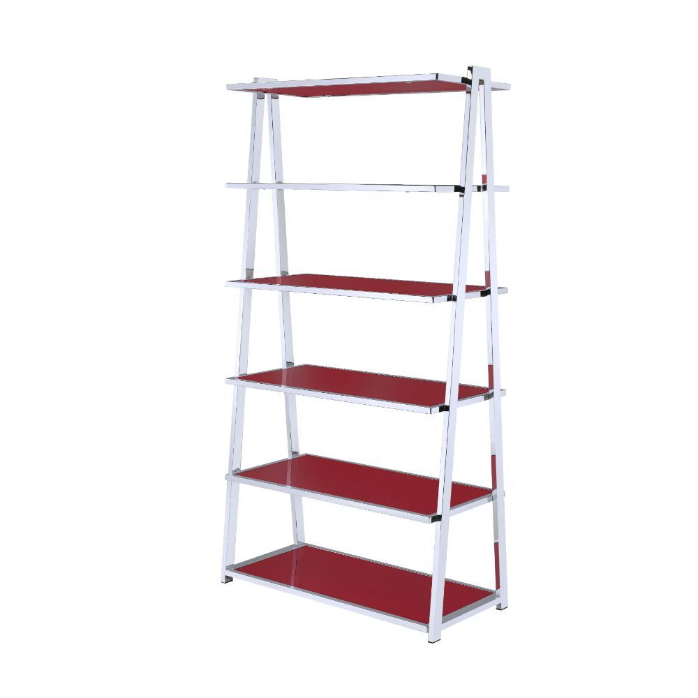 Coleen - Bookshelf - Red High Gloss & Chrome