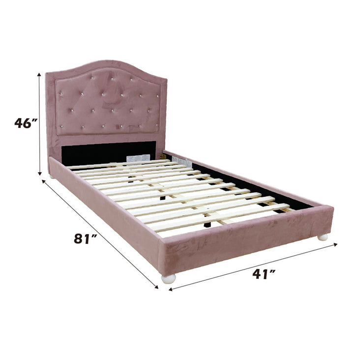Reggie Twin Bed in Pink Fabric - line drawing