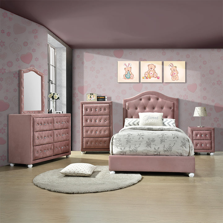 Reggie Full Bed in Pink Fabric - lifestyle