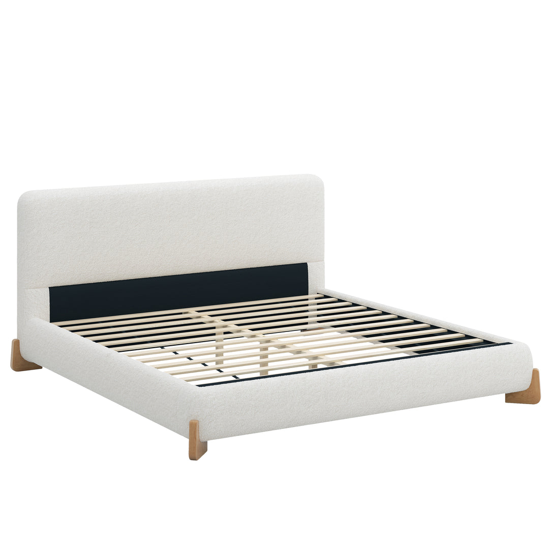 Boucle Upholstered King Bed – White