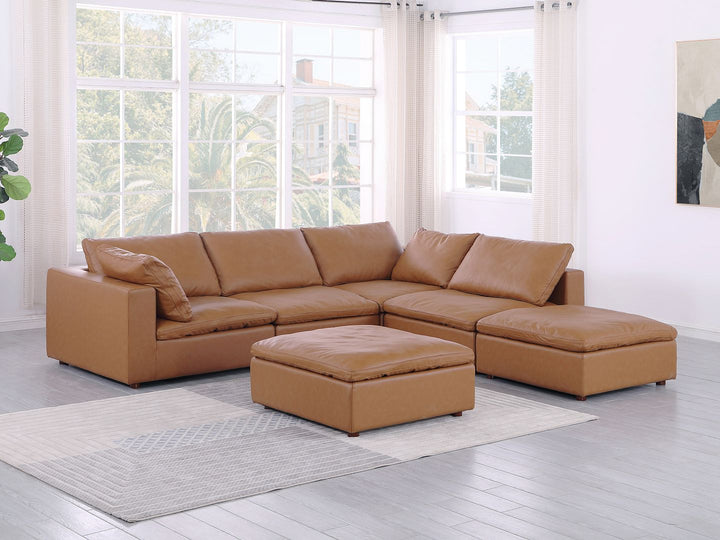DivanItalia 1100 6-Piece Right Arm Facing 3-Seat Sectional – Top-Grain Italian Leather - Cognac