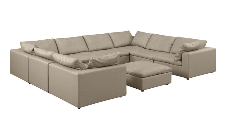DivanItalia 1100 9-Piece U-Shaped Sectional in Top-Grain Italian Leather - Beige