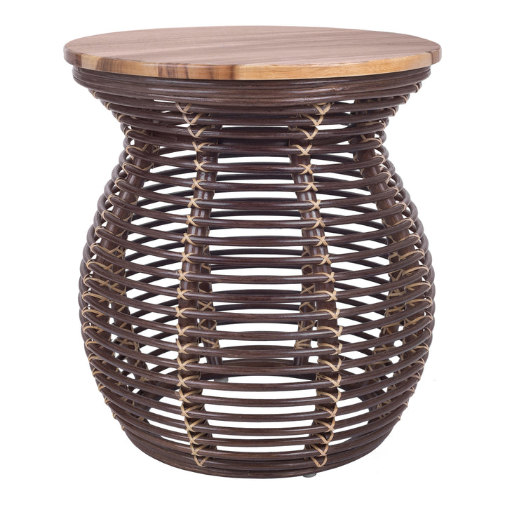Quito Rattan Side/End Table with Wood Top - Paloma Brown