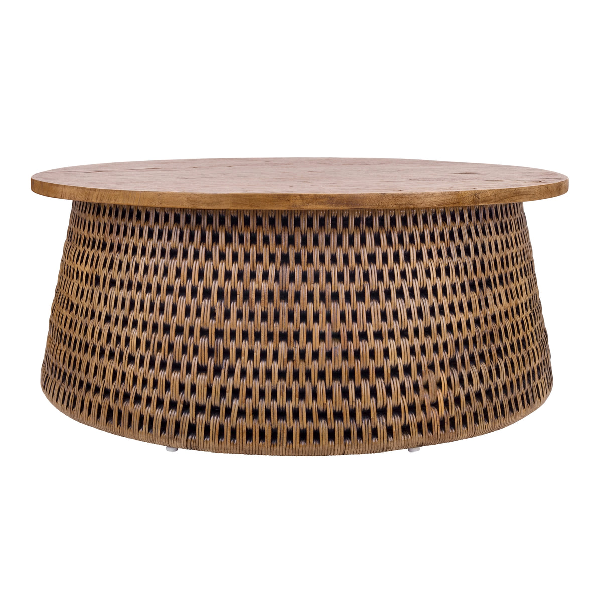 Kamari Rattan Coffee Table with Wood Top - Canary Brown Black Washed