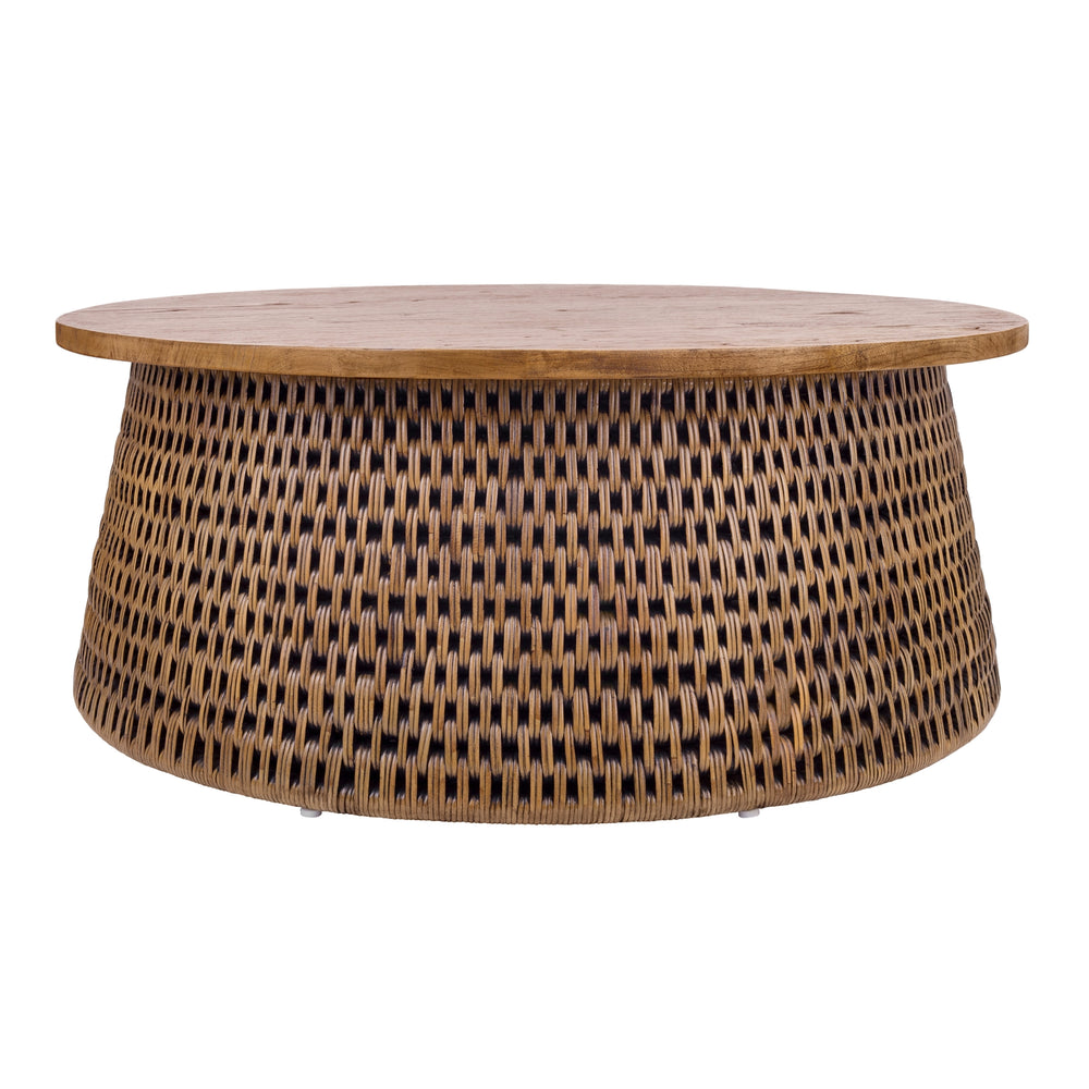 Kamari Rattan Coffee Table with Wood Top - Canary Brown Black Washed