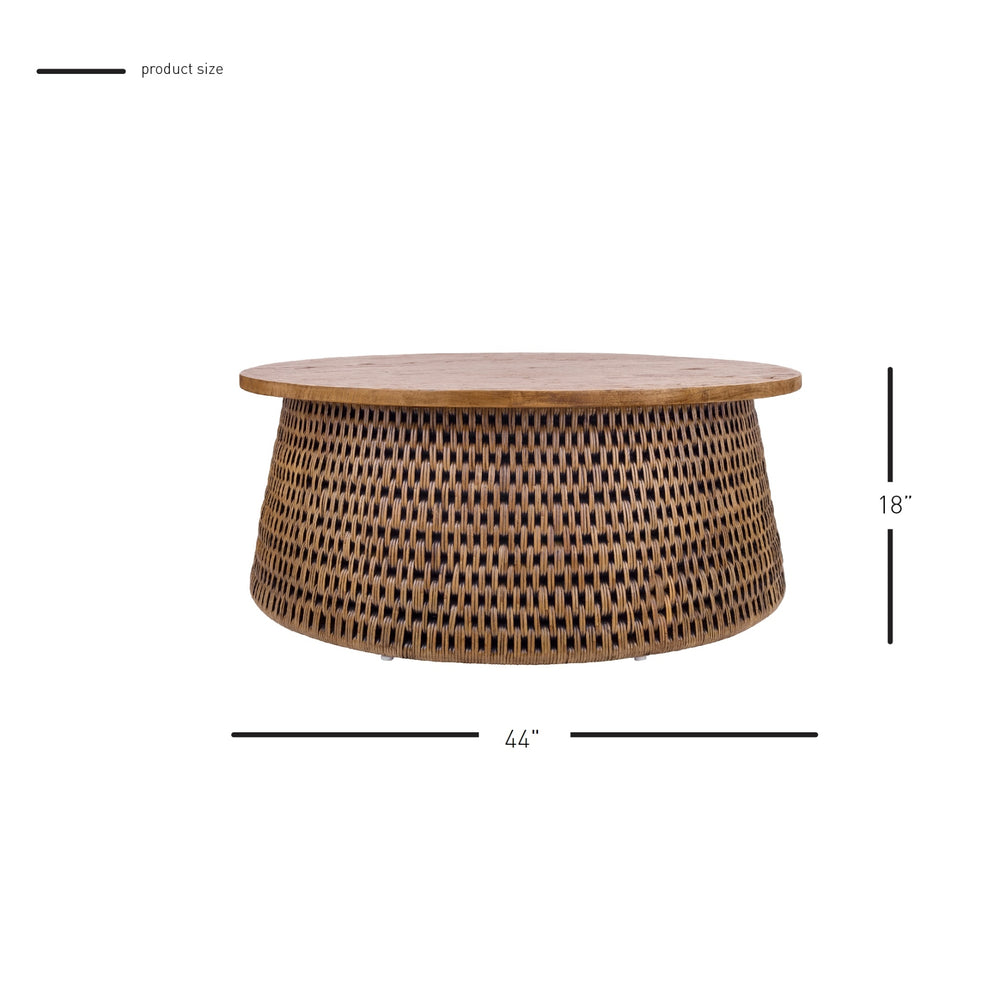 Kamari Rattan Coffee Table with Wood Top - Canary Brown Black Washed - view 2