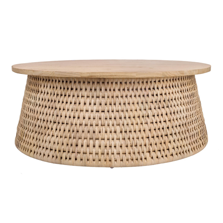 Kamari Rattan Coffee Table with Wood Top - Natural