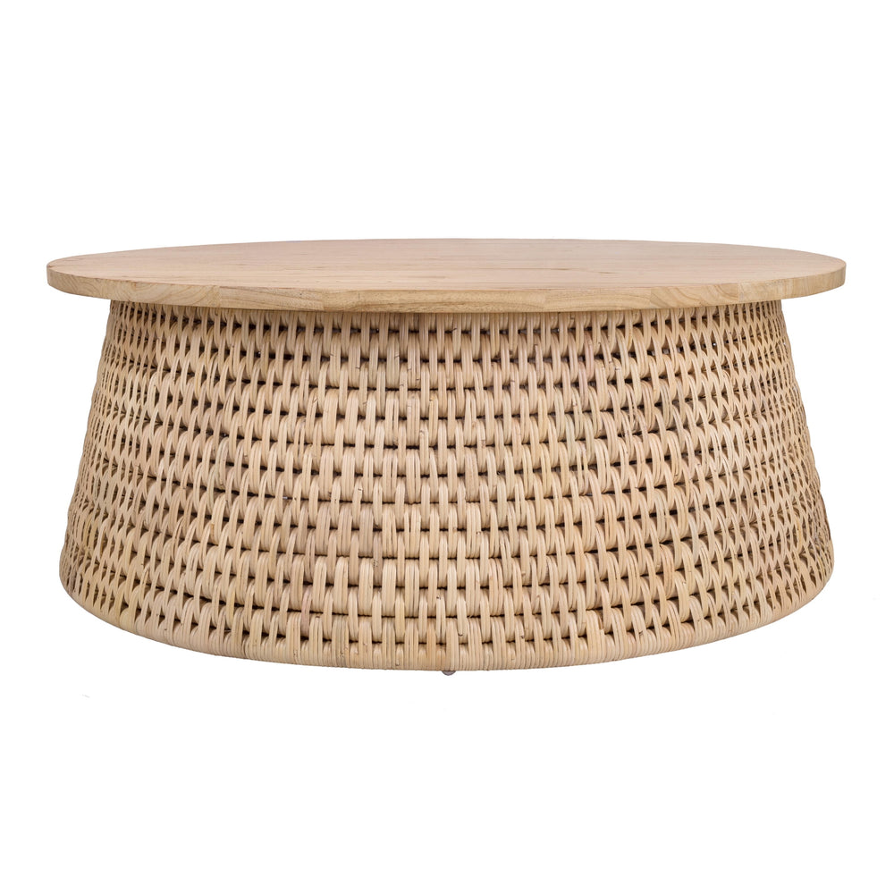 Kamari Rattan Coffee Table with Wood Top - Natural