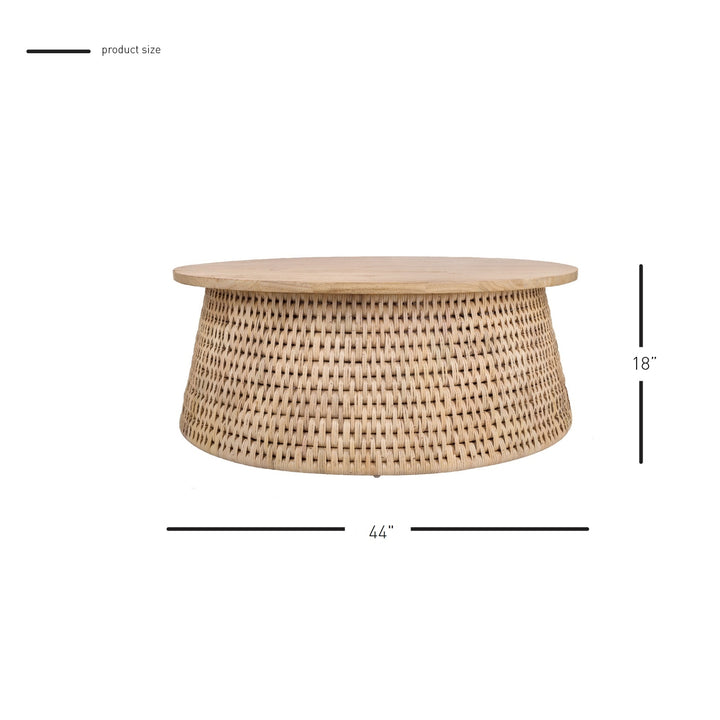 Kamari Rattan Coffee Table with Wood Top - Natural - view 2