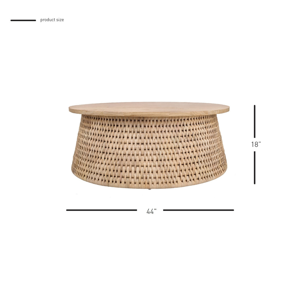 Kamari Rattan Coffee Table with Wood Top - Natural - view 2