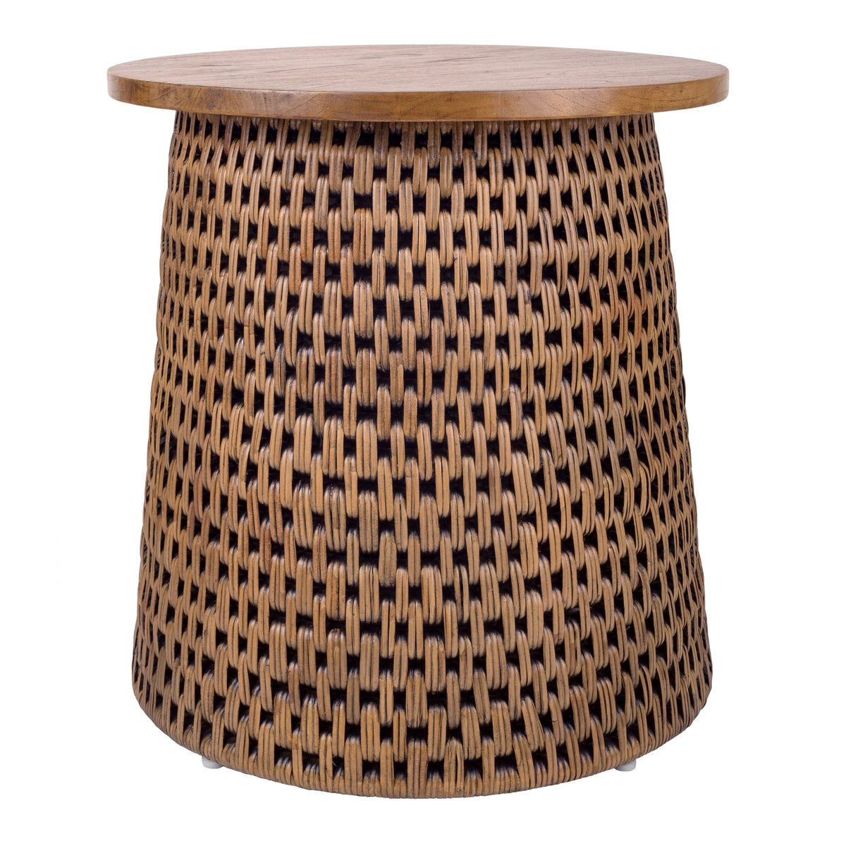 Kamari Rattan Side/End Table with Wood Top - Canary Brown Black Washed
