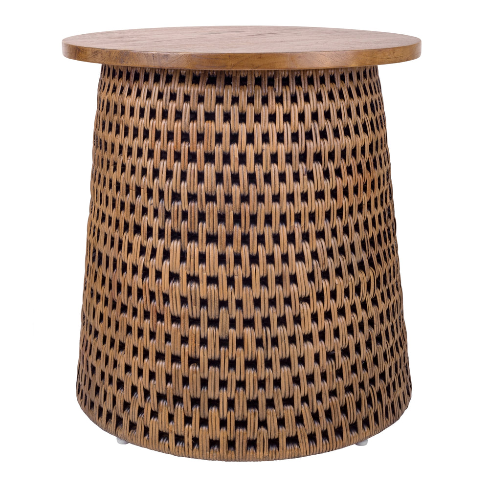 Kamari Rattan Side/End Table with Wood Top - Canary Brown Black Washed
