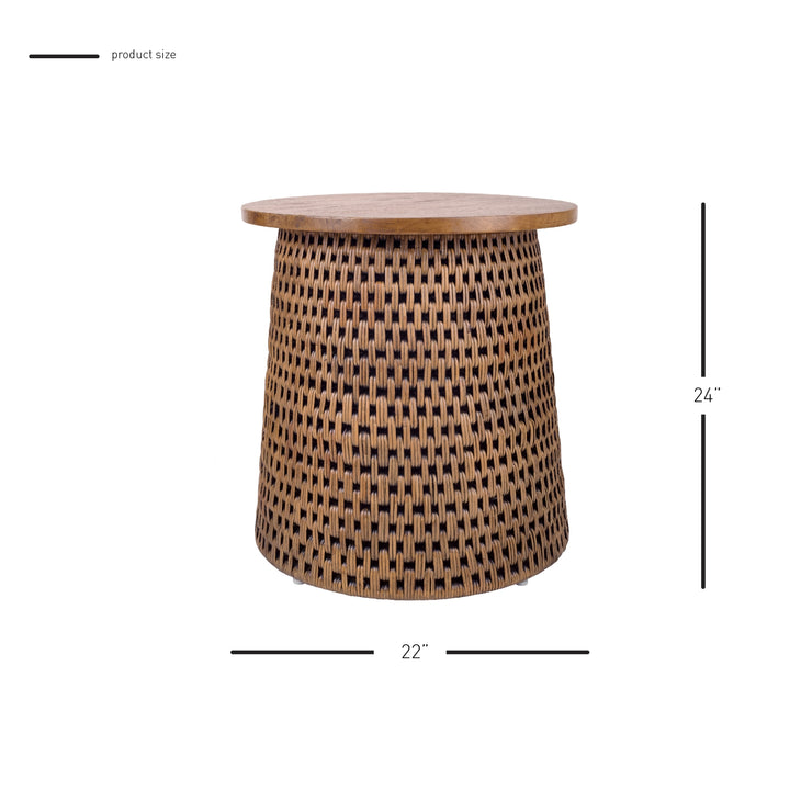 Kamari Rattan Side/End Table with Wood Top - Canary Brown Black Washed - view 2