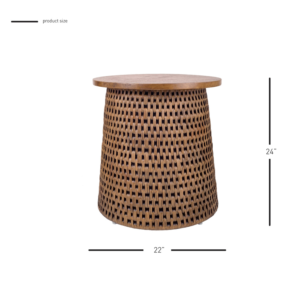 Kamari Rattan Side/End Table with Wood Top - Canary Brown Black Washed - view 2