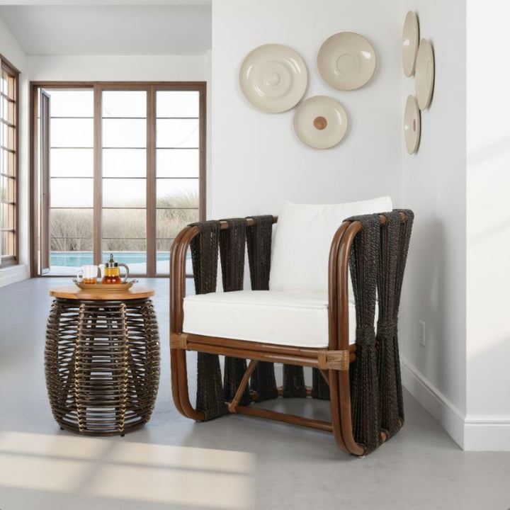Shanaya Rattan Accent Arm Chair with Abaca - Cane Brown - view 3