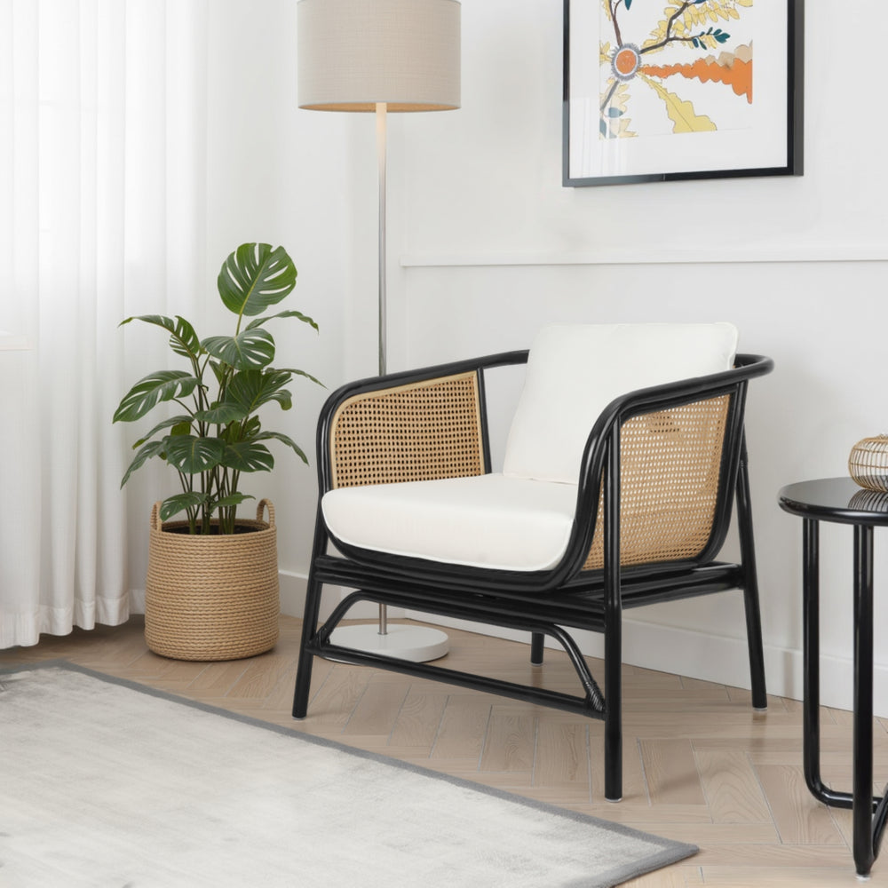 Quilla Rattan Accent Arm Chair - Black/Natural - view 3