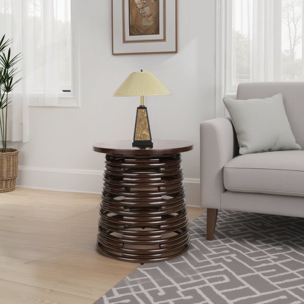 Zeke Rattan Side/End Table with Wood Top - Espresso Brown - view 3