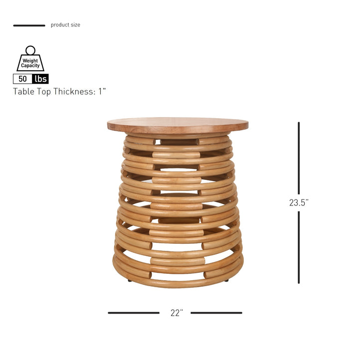 Zeke Rattan Side/End Table with Wood Top - Honey - view 2