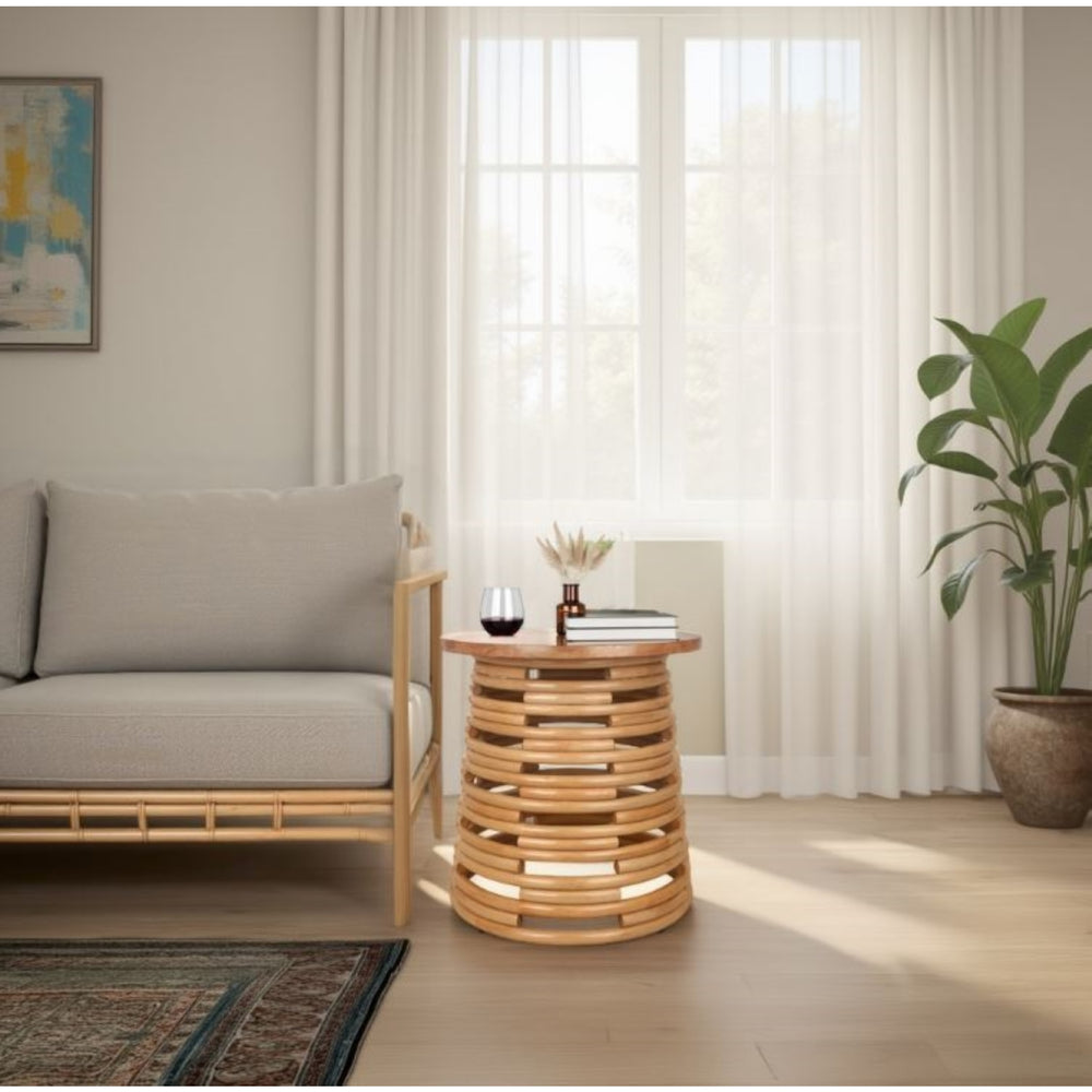 Zeke Rattan Side/End Table with Wood Top - Honey - view 3