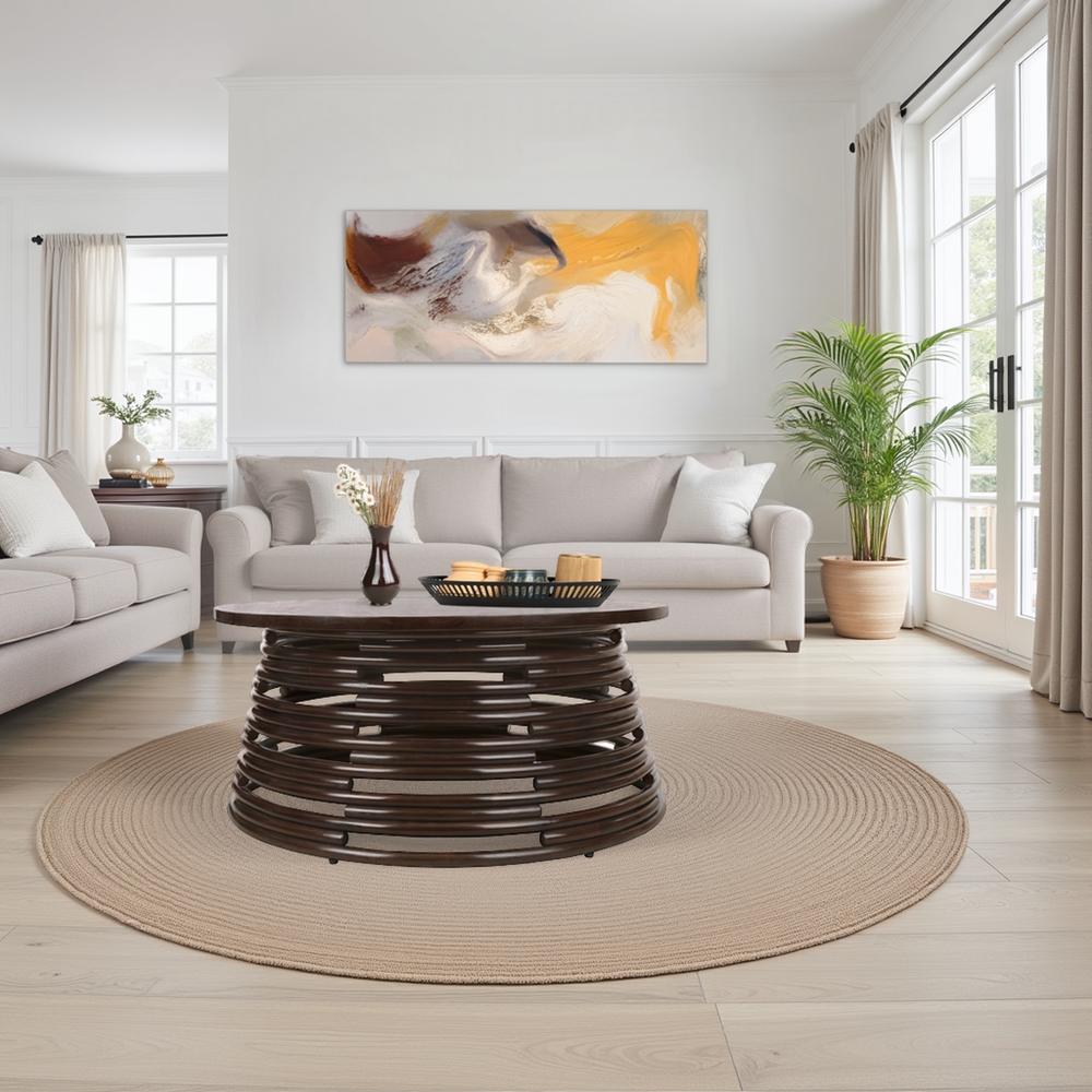 Zeke Rattan Coffee Table with Wood Top - Espresso Brown - view 3