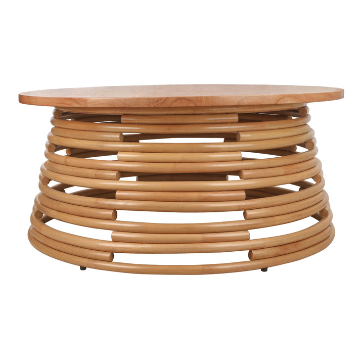 Zeke Rattan Coffee Table with Wood Top - Honey