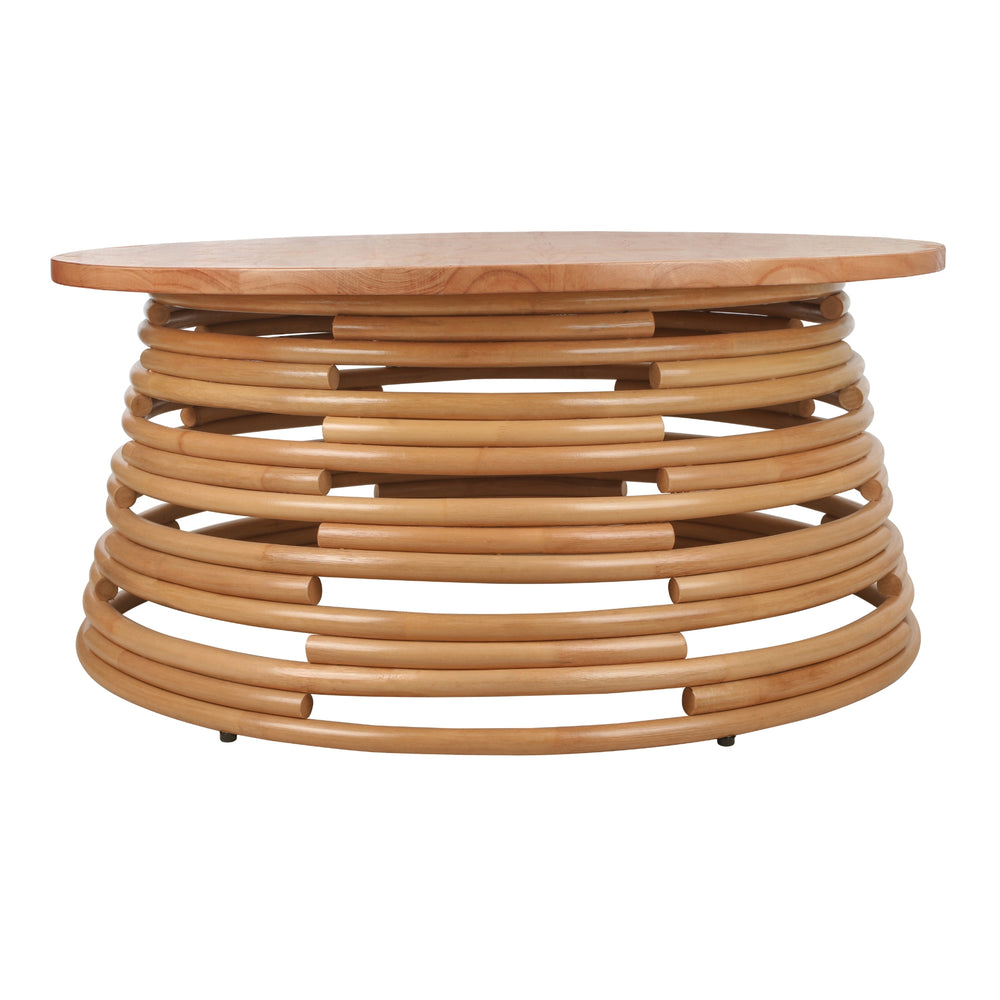 Zeke Rattan Coffee Table with Wood Top - Honey