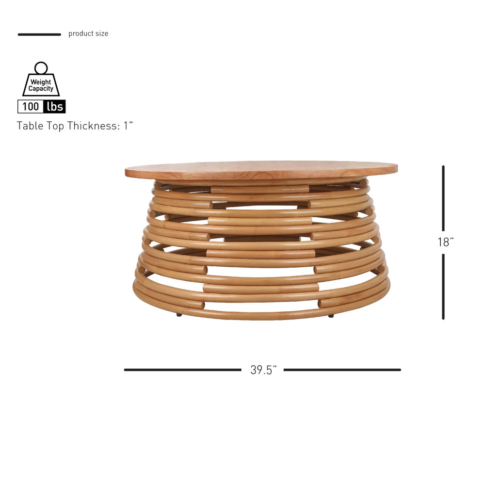 Zeke Rattan Coffee Table with Wood Top - Honey - view 2