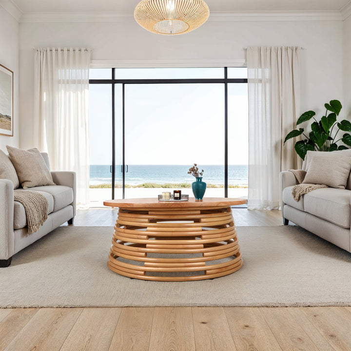 Zeke Rattan Coffee Table with Wood Top - Honey - view 3