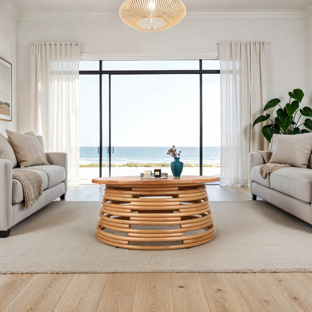 Zeke Rattan Coffee Table with Wood Top - Honey - view 3